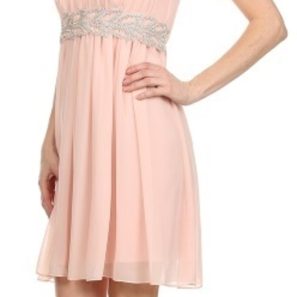Sheer Blush Strapless Chiffon Rhines Prom - Picture 10 of 14